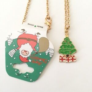 New Gold Tone Happy Christmas Tree Necklace